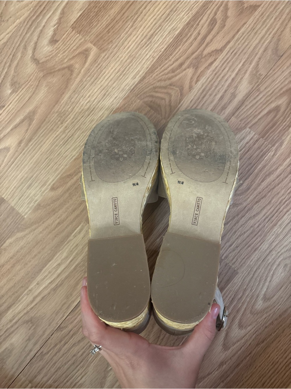 Vince Camuto Taupe Suede Espadrille Wedge Sandals Size 9M - Picture 4 of 10